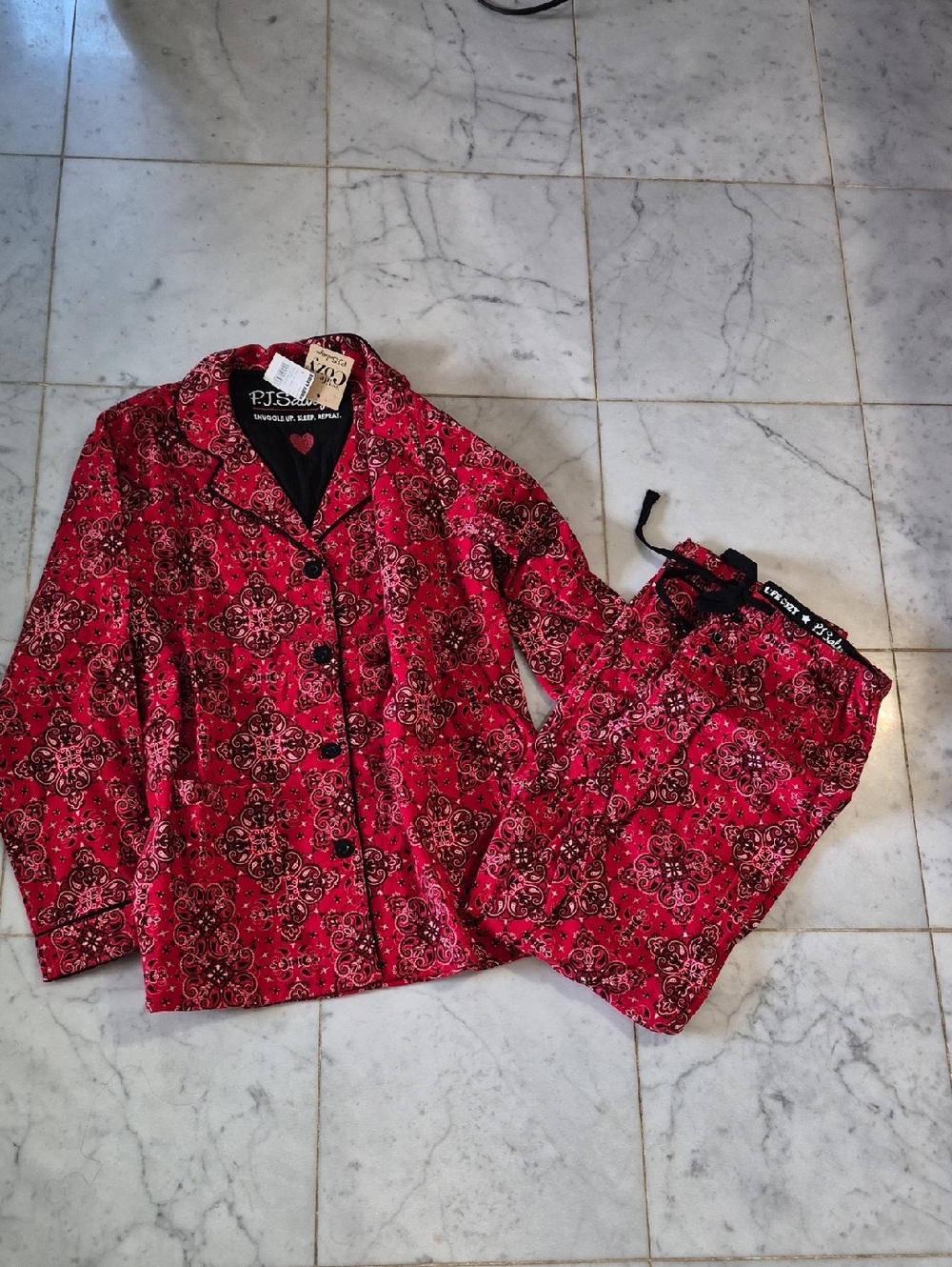 P.J. Salvage Red and Black Bandana Printed Flannel Pajamas